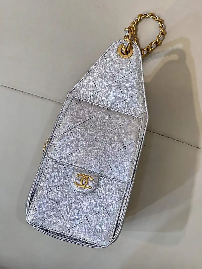 Chanel AS5293 Small Hobo Calfskin & Gold-Tone Metal Silver