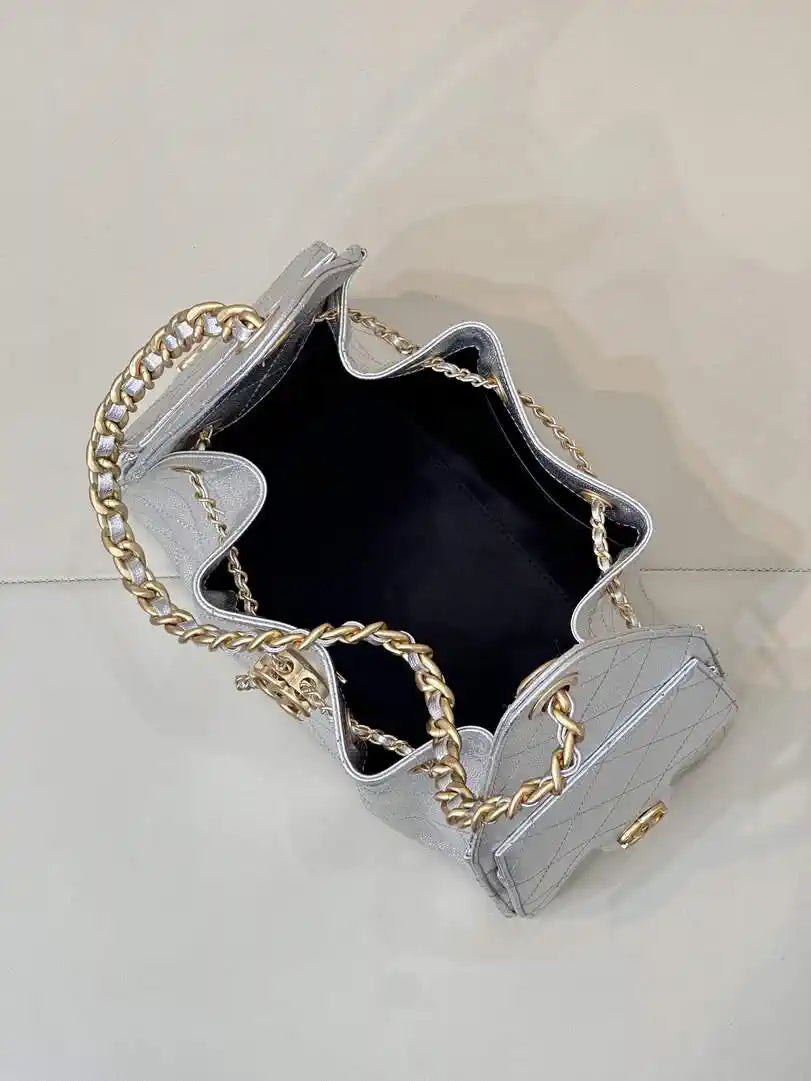 Chanel AS5293 Small Hobo Calfskin & Gold-Tone Metal Silver