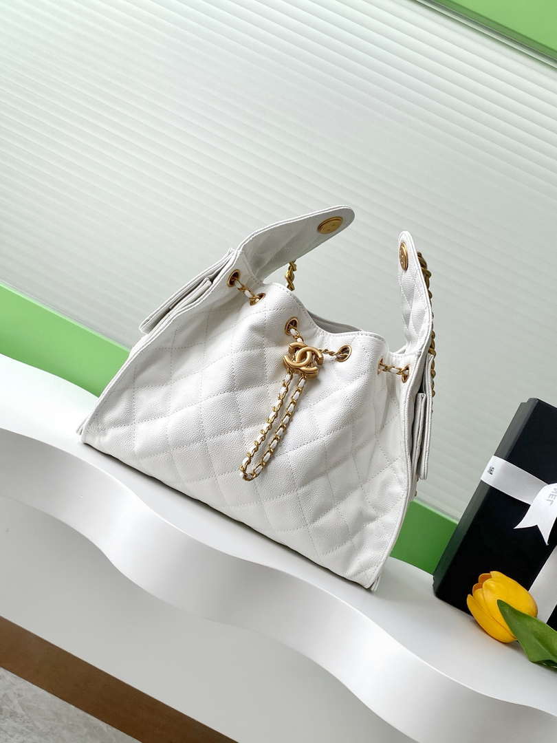 Chanel AS5293 Small Hobo Calfskin & Gold-Tone Metal White