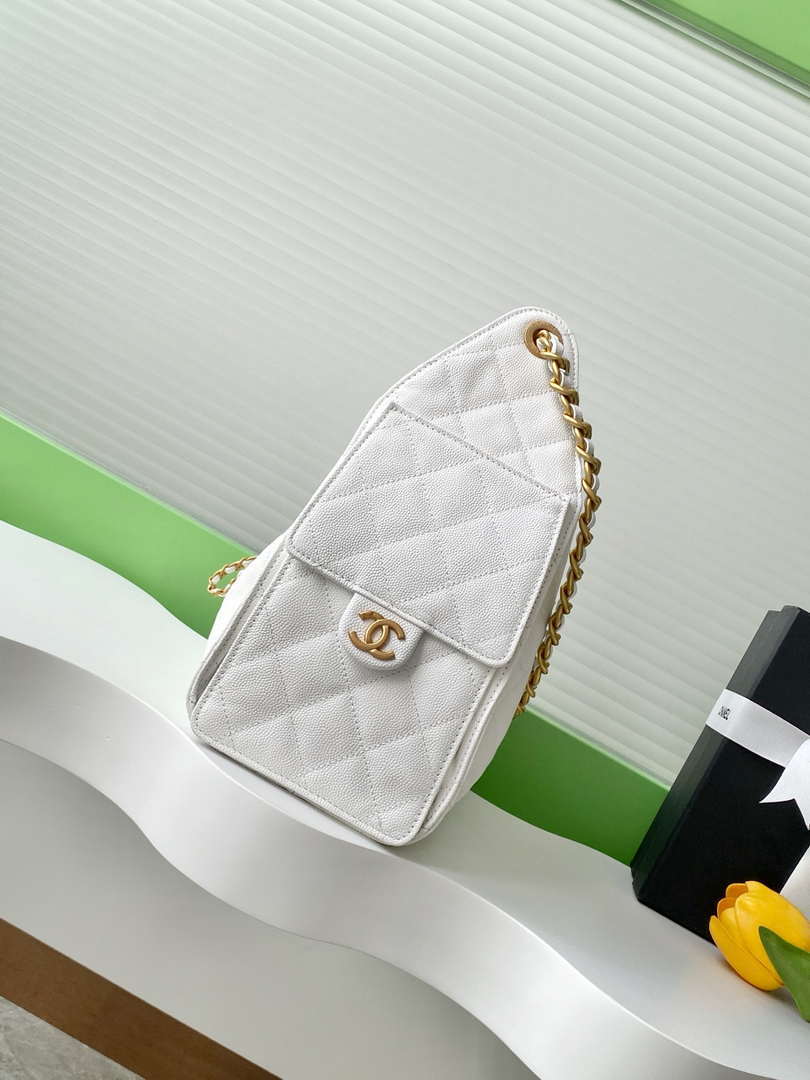 Chanel AS5293 Small Hobo Calfskin & Gold-Tone Metal White