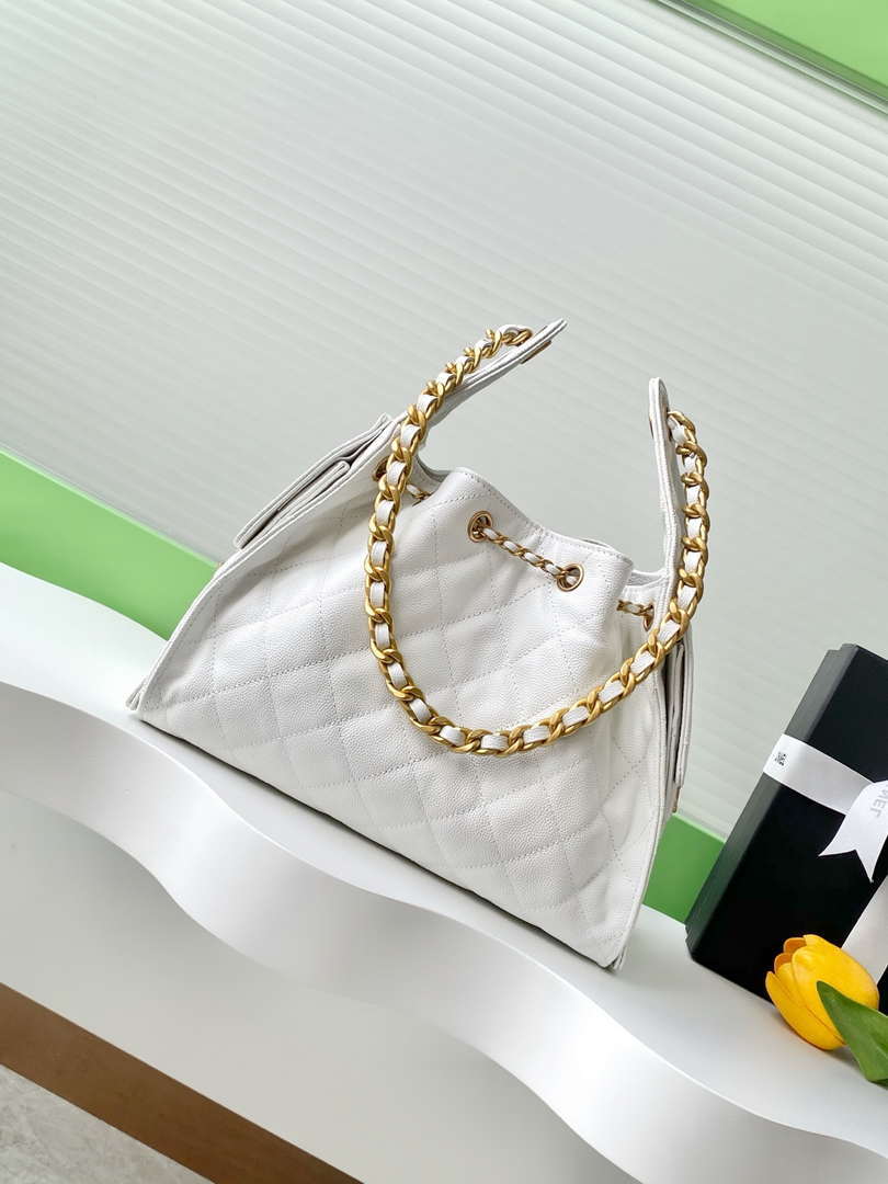 Chanel AS5293 Small Hobo Calfskin & Gold-Tone Metal White - Default Title - View 3