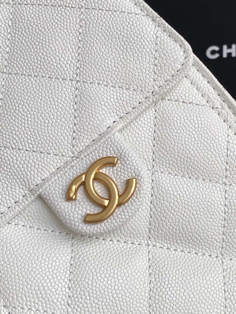 Chanel AS5293 Small Hobo Calfskin & Gold-Tone Metal White