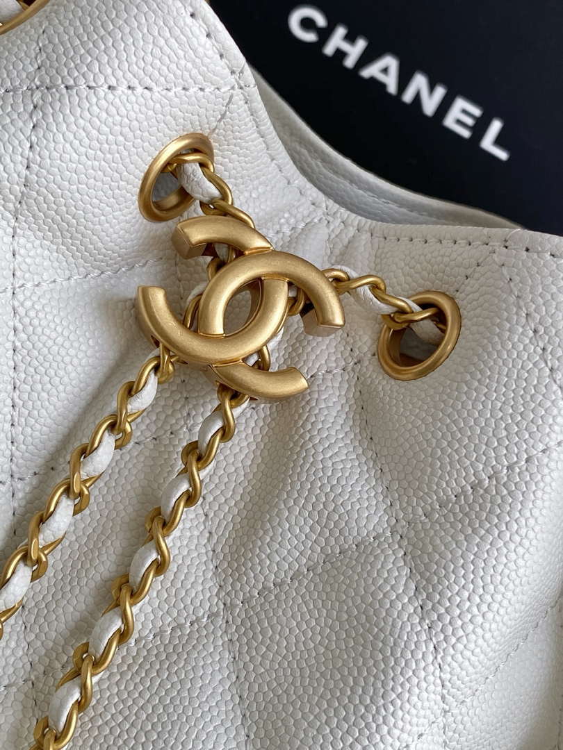 Chanel AS5293 Small Hobo Calfskin & Gold-Tone Metal White