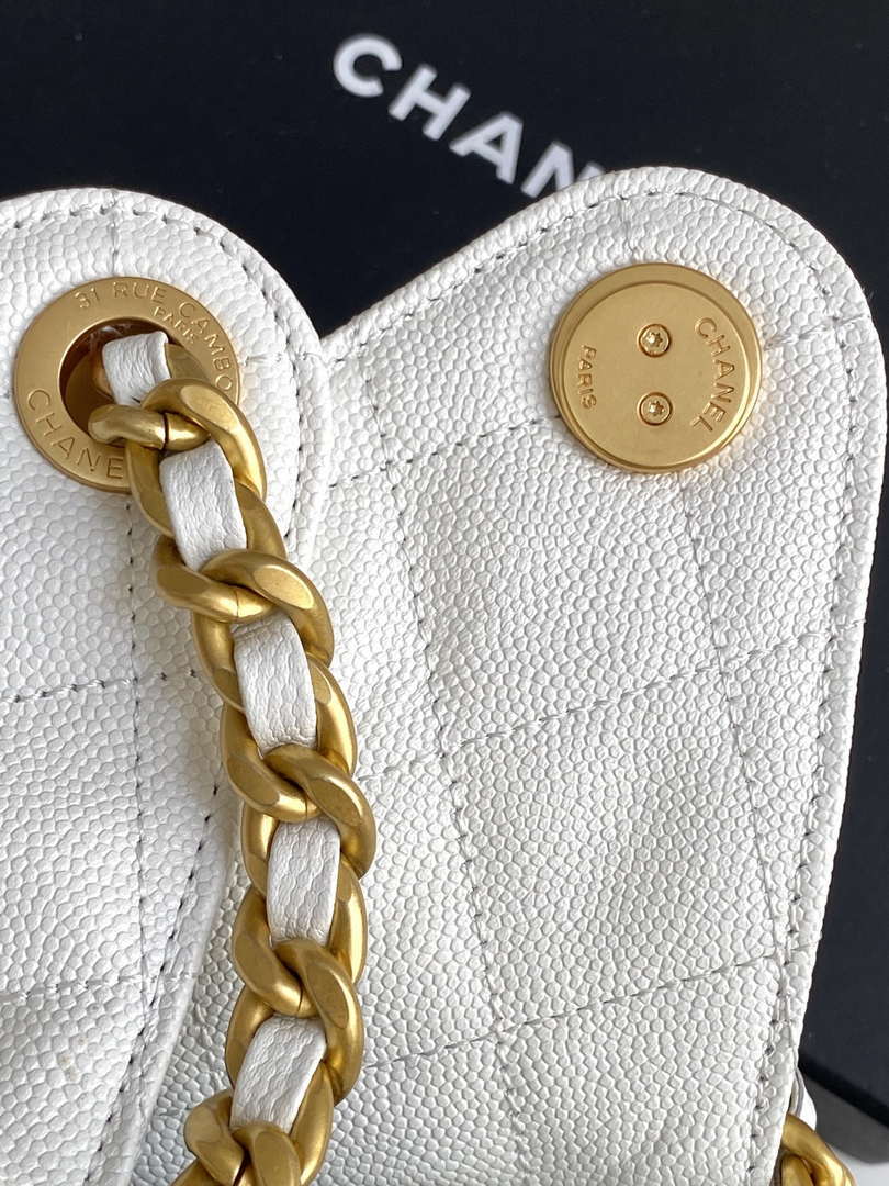 Chanel AS5293 Small Hobo Calfskin & Gold-Tone Metal White