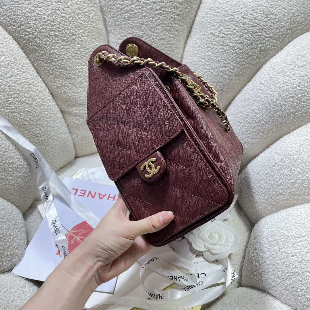 Chanel AS5293 Small Hobo Calfskin & Gold-Tone Metal Wine Red - Default Title - View 3