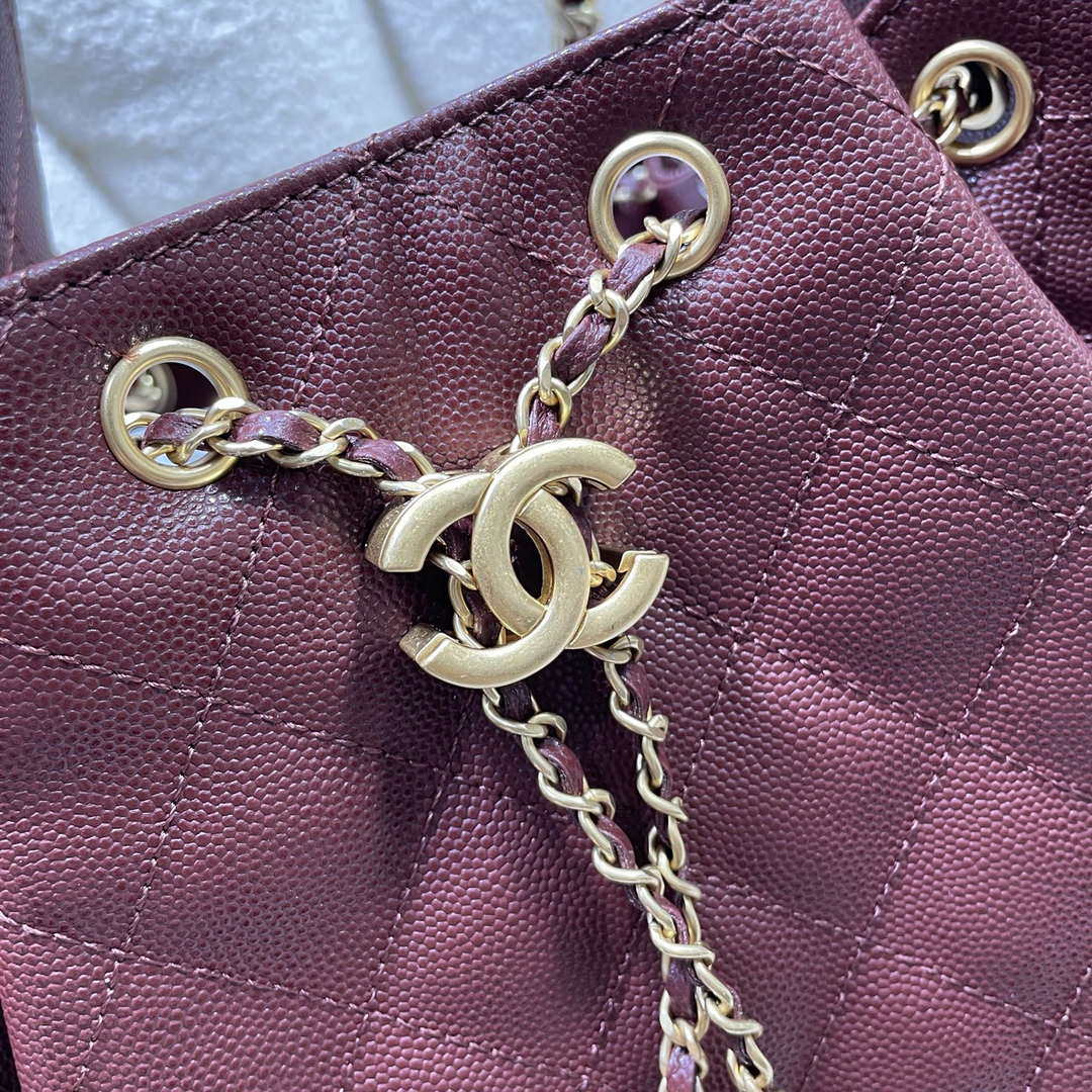 Chanel AS5293 Small Hobo Calfskin & Gold-Tone Metal Wine Red