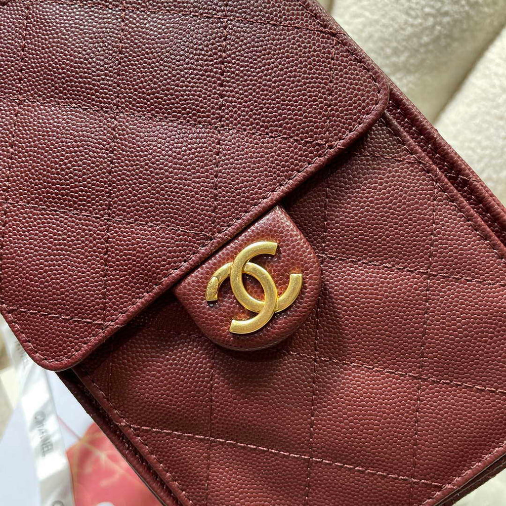 Chanel AS5293 Small Hobo Calfskin & Gold-Tone Metal Wine Red