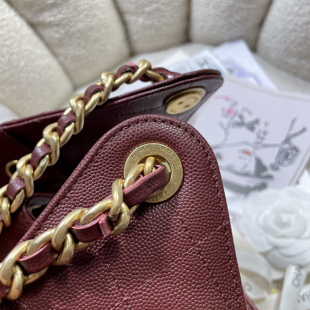 Chanel AS5293 Small Hobo Calfskin & Gold-Tone Metal Wine Red