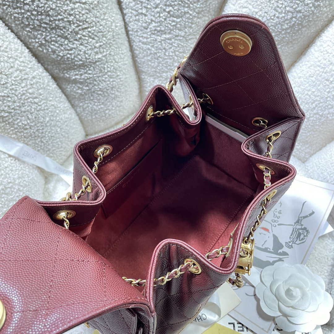 Chanel AS5293 Small Hobo Calfskin & Gold-Tone Metal Wine Red