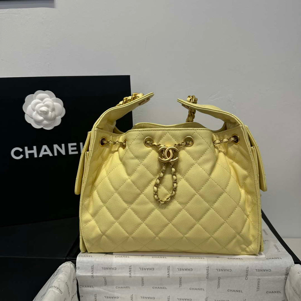 Chanel AS5293 Small Hobo Calfskin & Gold-Tone Metal Yellow