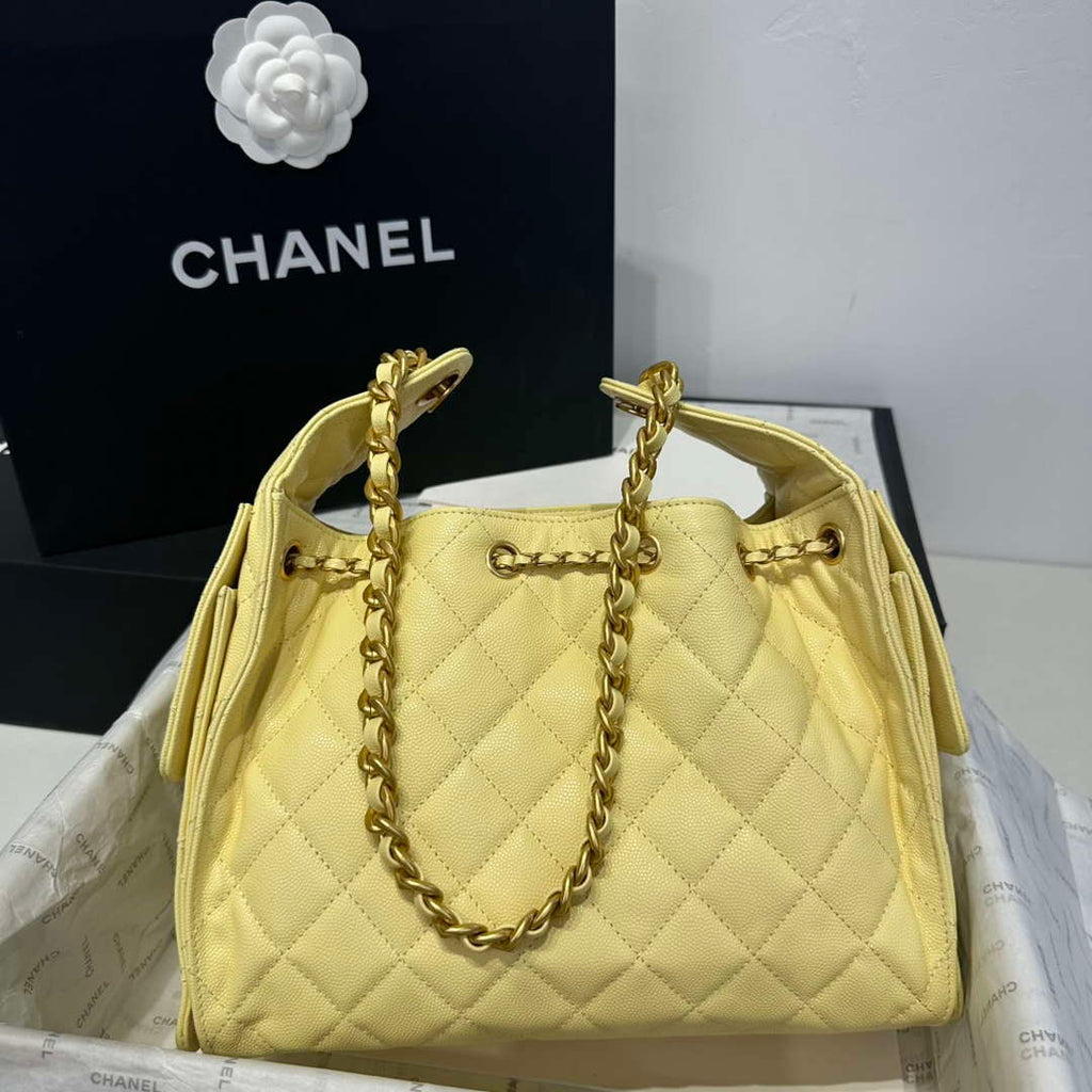 Chanel AS5293 Small Hobo Calfskin & Gold-Tone Metal Yellow