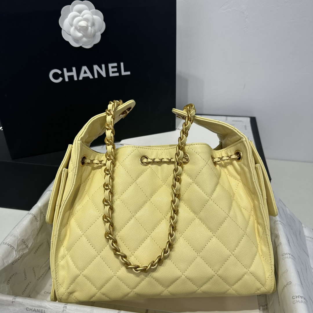 Chanel AS5293 Small Hobo Calfskin & Gold-Tone Metal Yellow