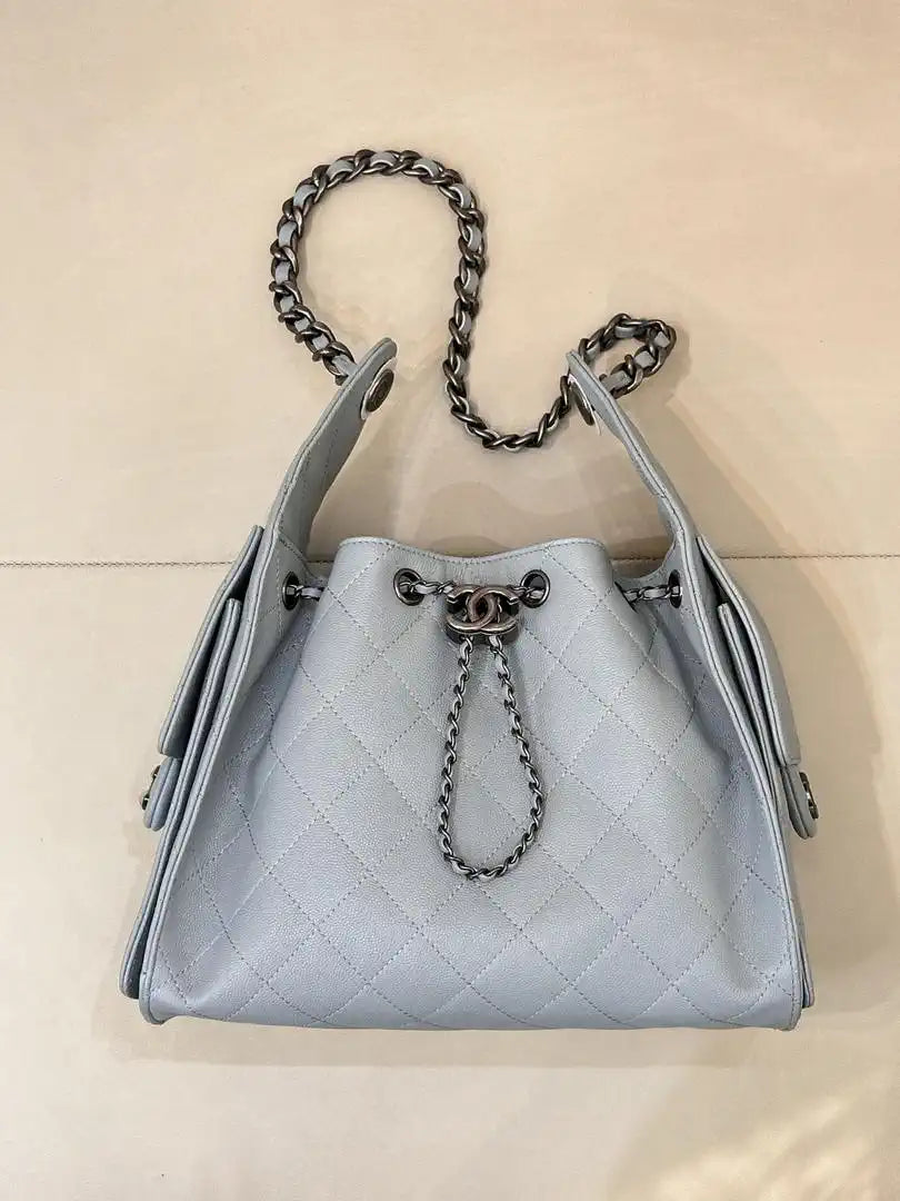 Chanel AS5293 Small Hobo  Calfskin & Retro Hardware  Metal Light Blue