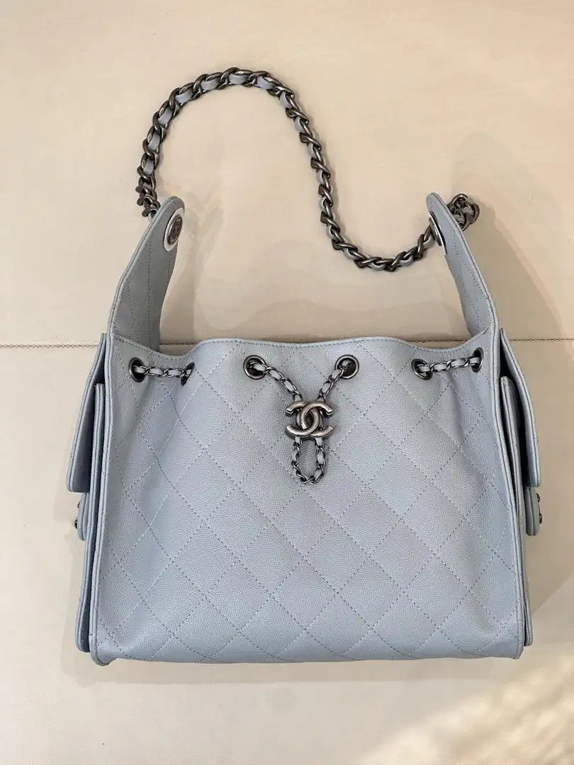 Chanel AS5293 Small Hobo  Calfskin & Retro Hardware  Metal Light Blue
