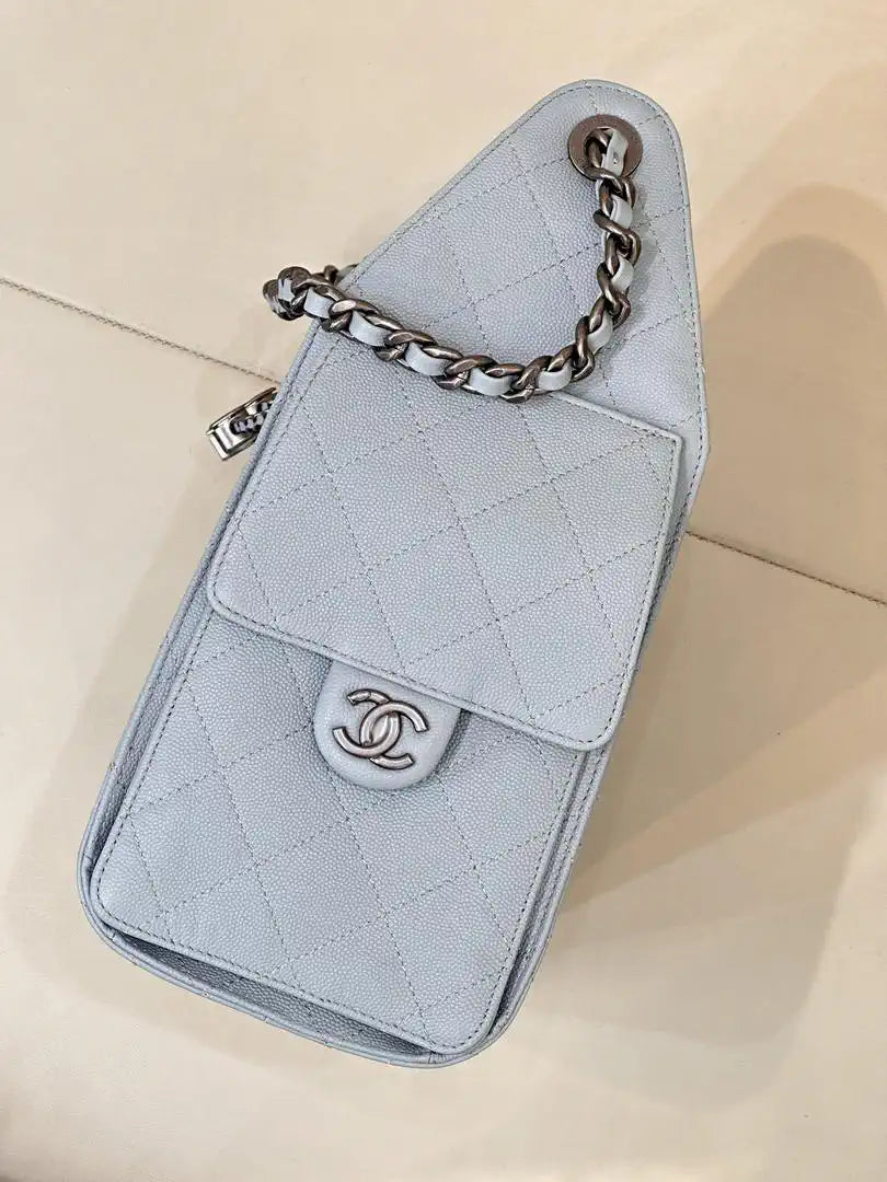 Chanel AS5293 Small Hobo  Calfskin & Retro Hardware  Metal Light Blue