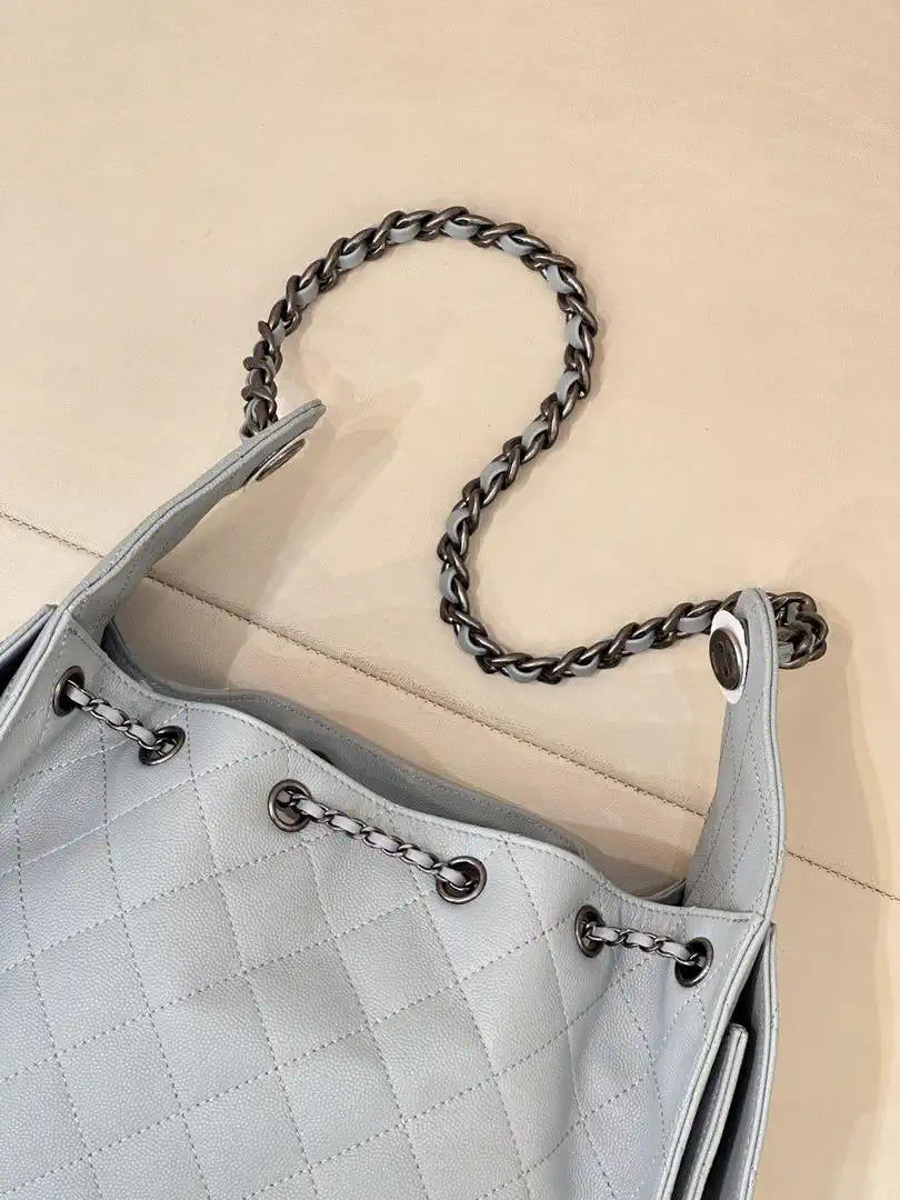 Chanel AS5293 Small Hobo  Calfskin & Retro Hardware  Metal Light Blue