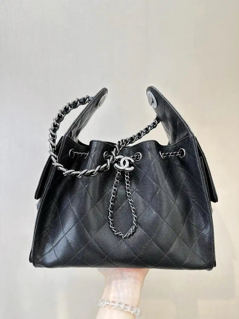 Chanel AS5293 Small Hobo Calfskin & Silver-Tone Metal Black