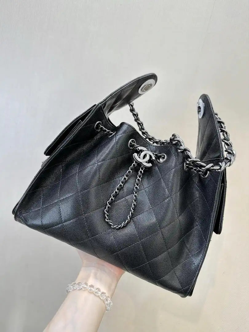 Chanel AS5293 Small Hobo Calfskin & Silver-Tone Metal Black