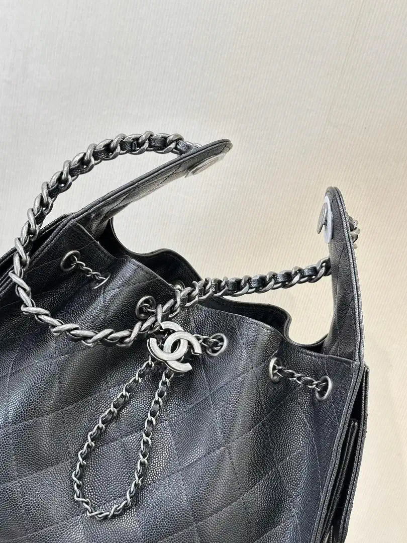 Chanel AS5293 Small Hobo Calfskin & Silver-Tone Metal Black
