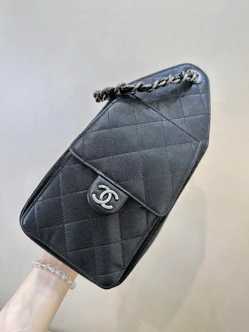 Chanel AS5293 Small Hobo Calfskin & Silver-Tone Metal Black