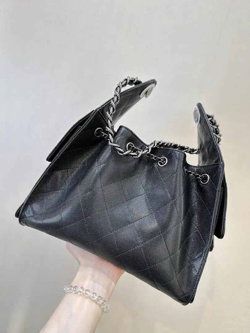 Chanel AS5293 Small Hobo Calfskin & Silver-Tone Metal Black