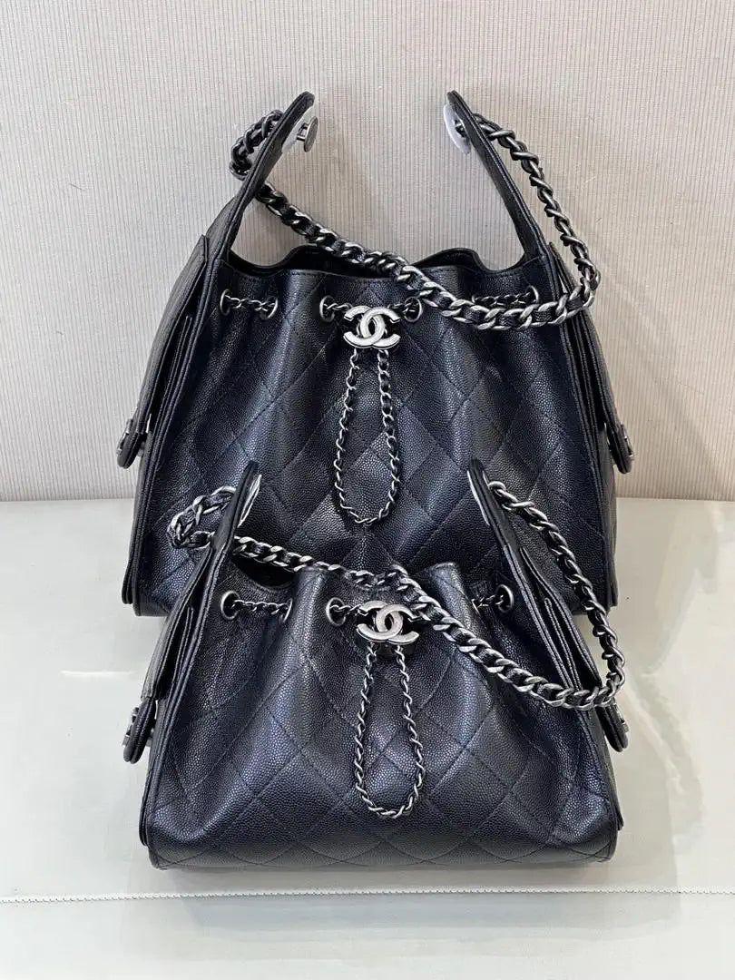Chanel AS5293 Small Hobo Calfskin & Silver-Tone Metal Black