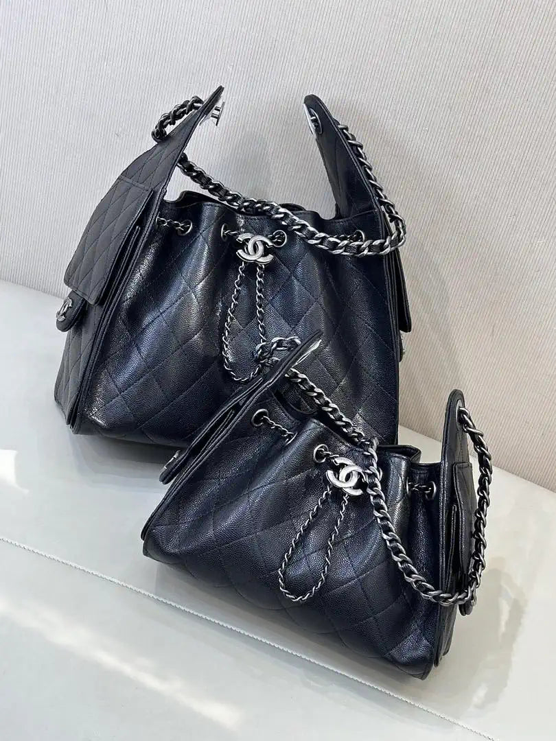 Chanel AS5293 Small Hobo Calfskin & Silver-Tone Metal Black
