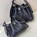 Chanel AS5293 Small Hobo Calfskin & Silver-Tone Metal Black