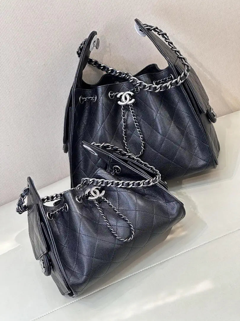 Chanel AS5293 Small Hobo Calfskin & Silver-Tone Metal Black