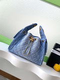 Chanel AS5293 Small Hobo Canvas & Gold-Tone Metal Denim Blue