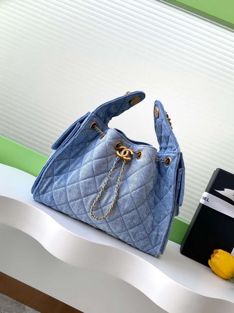 Chanel AS5293 Small Hobo Canvas & Gold-Tone Metal Denim Blue - Default Title - View 1