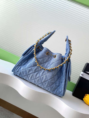 Chanel AS5293 Small Hobo Canvas & Gold-Tone Metal Denim Blue - Default Title - View 3