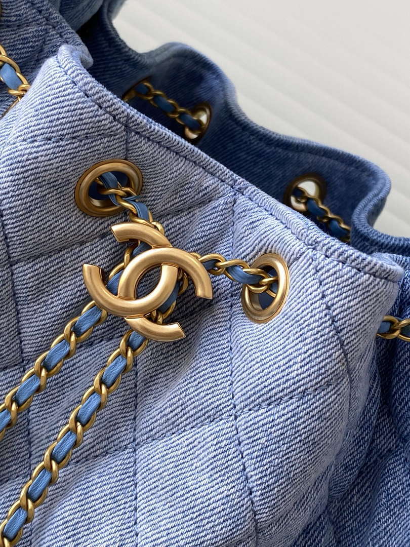 Chanel AS5293 Small Hobo Canvas & Gold-Tone Metal Denim Blue