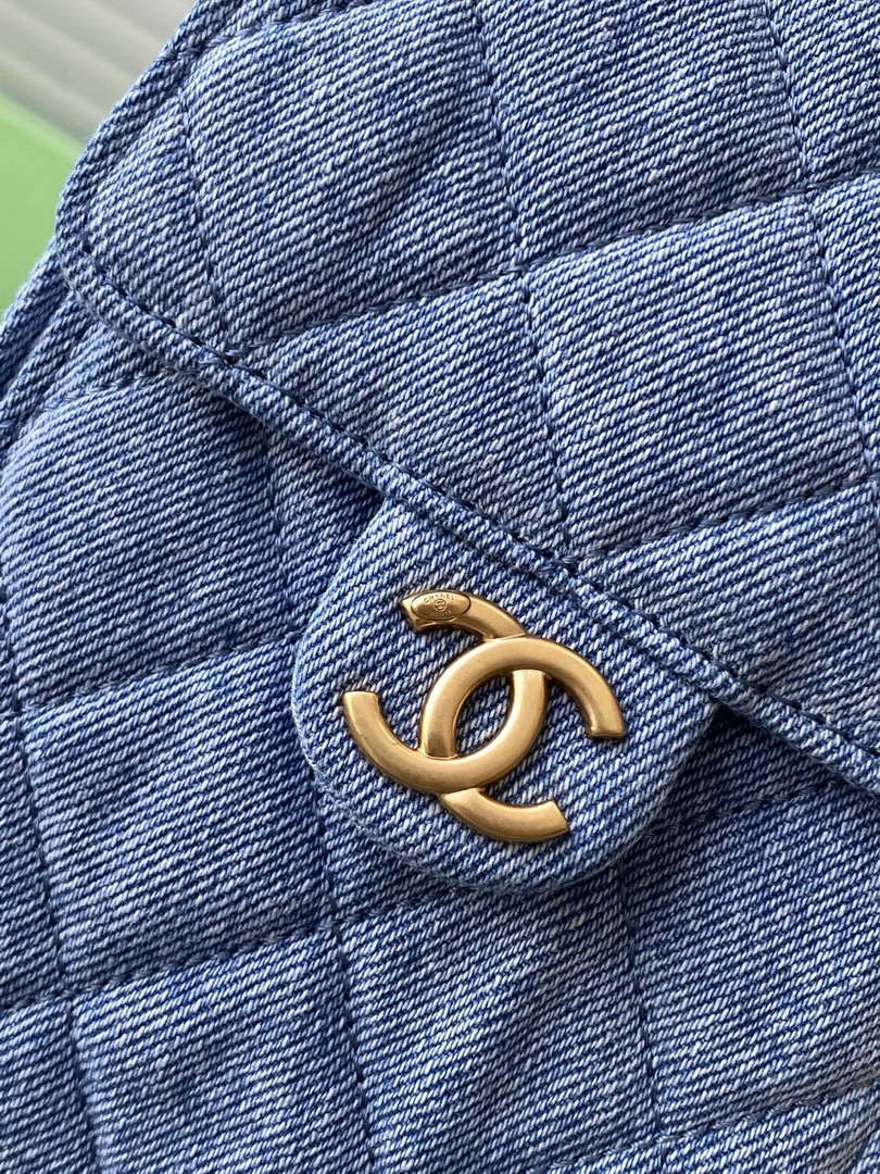 Chanel AS5293 Small Hobo Canvas & Gold-Tone Metal Denim Blue