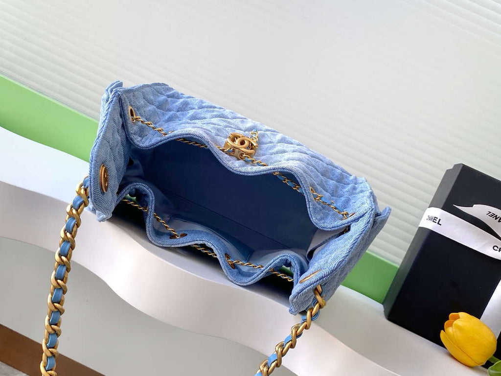 Chanel AS5293 Small Hobo Canvas & Gold-Tone Metal Denim Blue