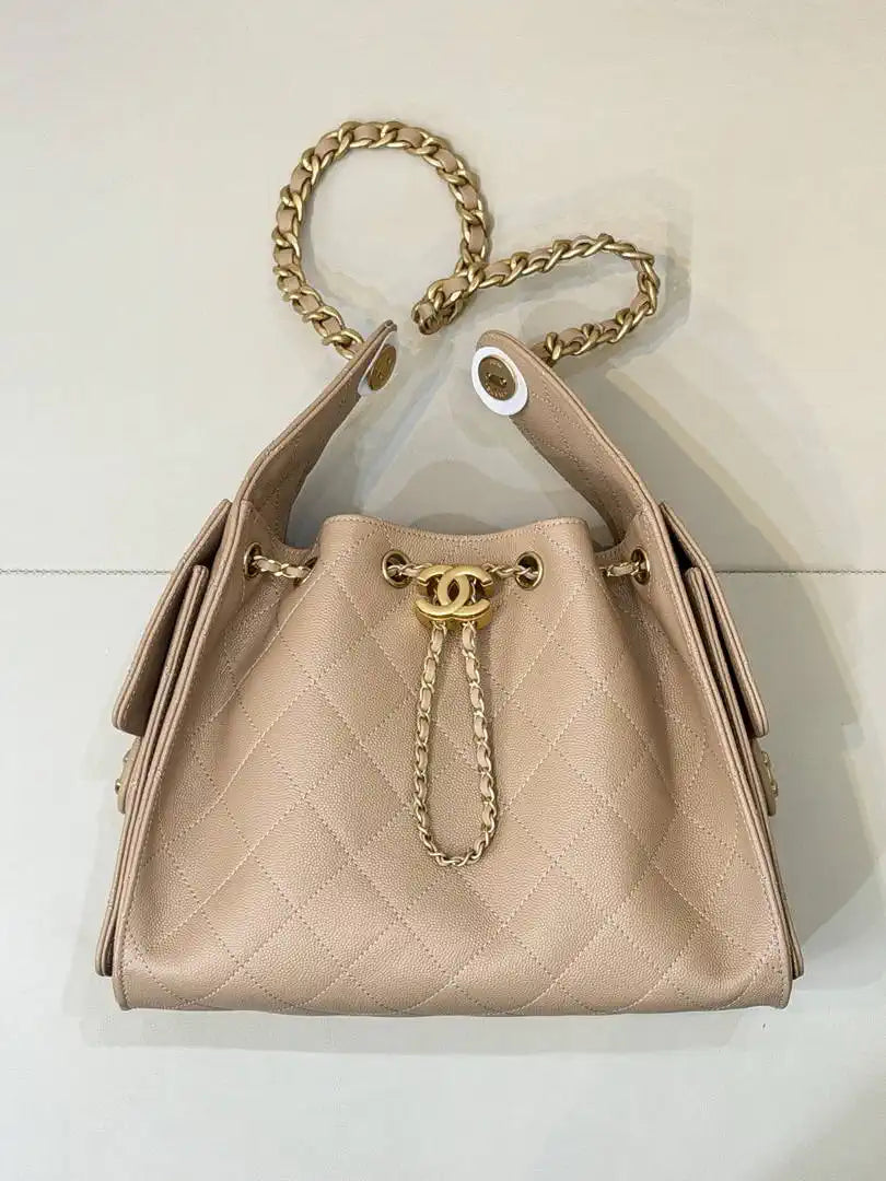 Chanel AS5293 Small Hobo Grained Calfskin Light Brown