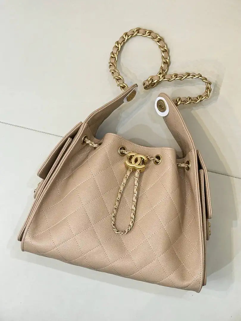 Chanel AS5293 Small Hobo Grained Calfskin Light Brown