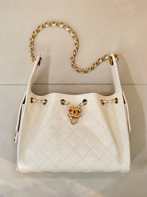 Chanel AS5293 Small Hobo Handbag Calfskin & Gold-Tone Metal  Beige - Default Title - View 3