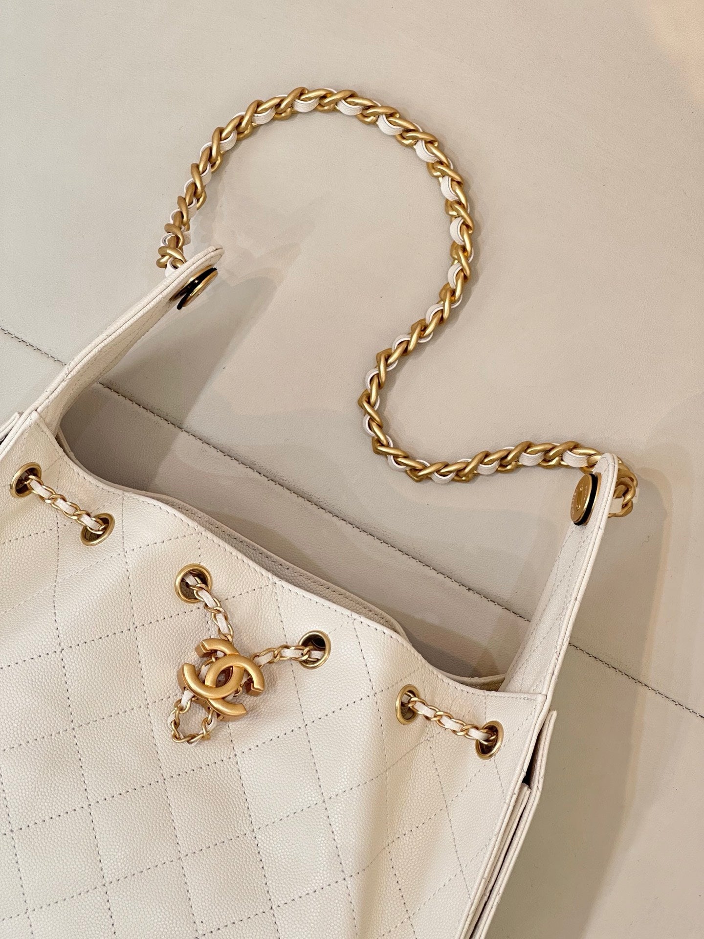 Chanel AS5293 Small Hobo Handbag Calfskin & Gold-Tone Metal  Beige - Default Title - View 4