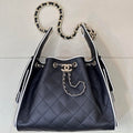 Chanel AS5293 Small Hobo Handbag Lambskin & Gold-Tone Metal Black &White - Default Title - View 1