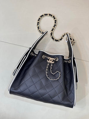 Chanel AS5293 Small Hobo Handbag Lambskin & Gold-Tone Metal Black &White - Default Title - View 2