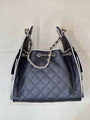Chanel AS5293 Small Hobo Handbag Lambskin & Gold-Tone Metal Black &White - Default Title - View 6