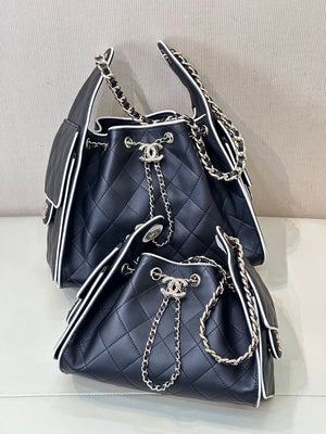 Chanel AS5293 Small Hobo Handbag Lambskin & Gold-Tone Metal Black &White - Default Title - View 12