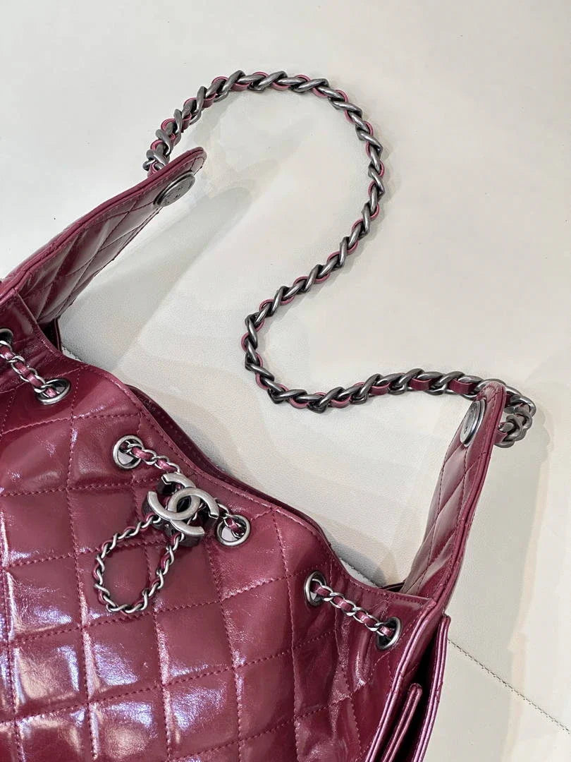Chanel AS5293 Small Hobo Lambskin & Black Silver-Tone Metal  Wine Red - Default Title - View 3