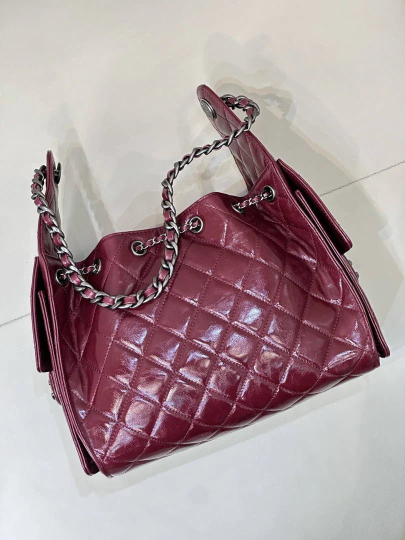 Chanel AS5293 Small Hobo Lambskin & Black Silver-Tone Metal  Wine Red - Default Title - View 5