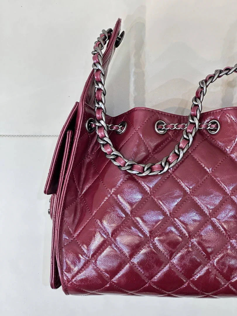 Chanel AS5293 Small Hobo Lambskin & Black Silver-Tone Metal  Wine Red - Default Title - View 7