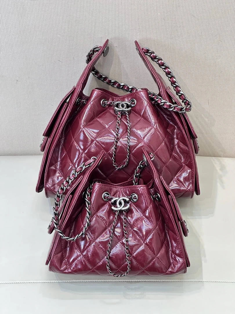 Chanel AS5293 Small Hobo Lambskin & Black Silver-Tone Metal  Wine Red - Default Title - View 10