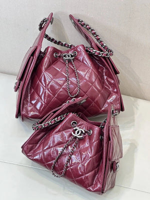 Chanel AS5293 Small Hobo Lambskin & Black Silver-Tone Metal  Wine Red - Default Title - View 11