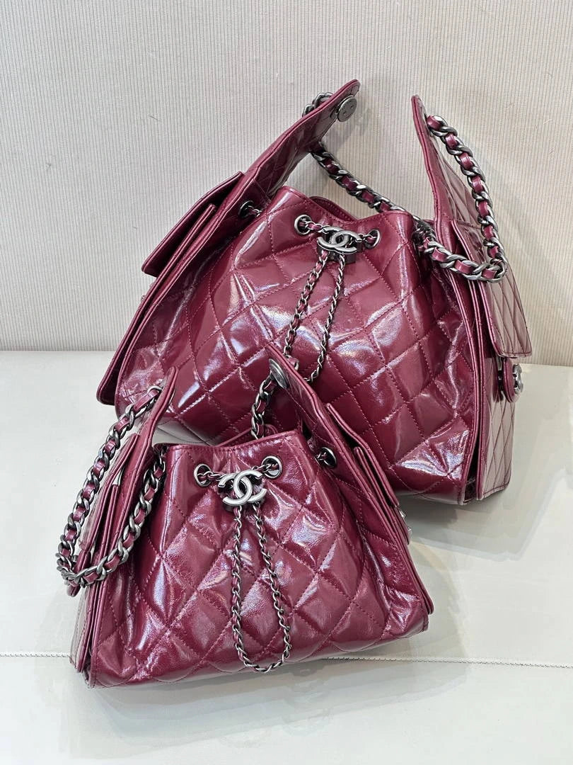 Chanel AS5293 Small Hobo Lambskin & Black Silver-Tone Metal  Wine Red - Default Title - View 12