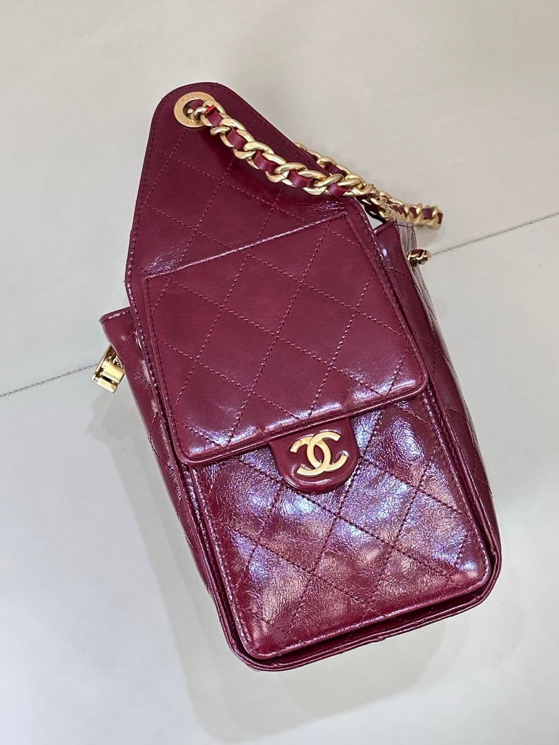 Chanel AS5293 Small Hobo Lambskin & Gold-Tone Metal Wine Red